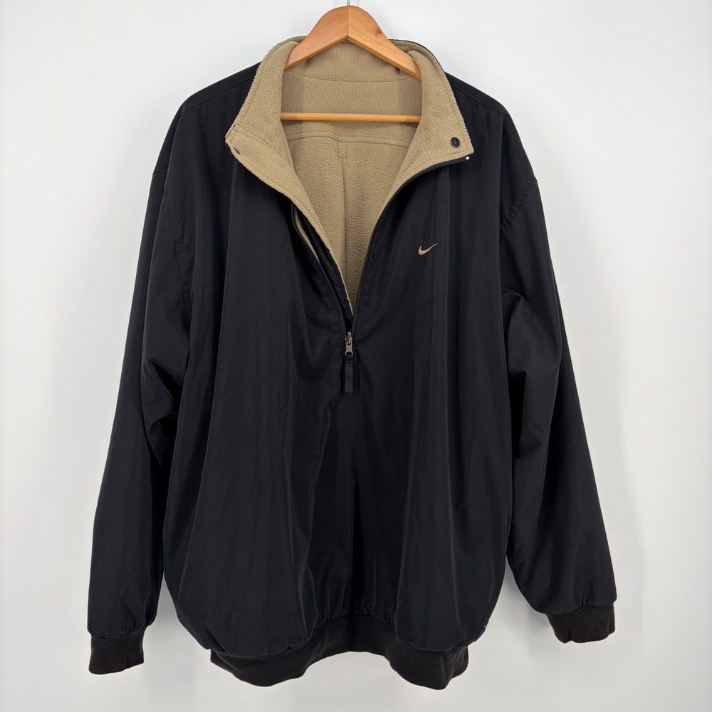 Nike Golf Pullover Reversible Therma-FIT Fleece Windbreaker Black Tan XL Jacket